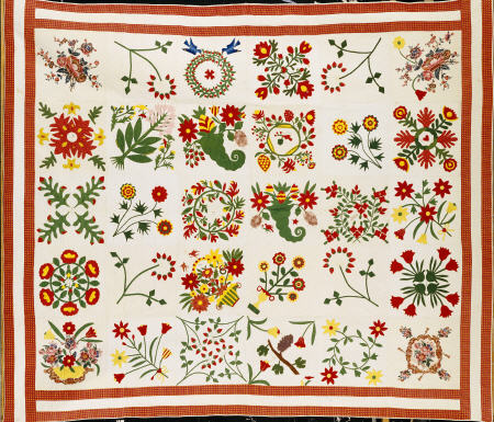 A Pieced, Appliqued And Trapunto Cotton Quilted Coverlet Made For Mary Wilkins, Baltimore, Dated 184 from 