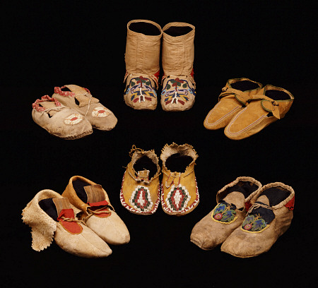 A Selection Of American Indian Hide Moccasins From Varoius Tribes; Clockwise From Top Left - Upper M from 