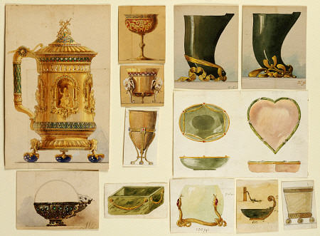 A Selection Of Designs From The House Of Carl Faberge Including An Elaborate Gilt And Enamelled  Tan from 