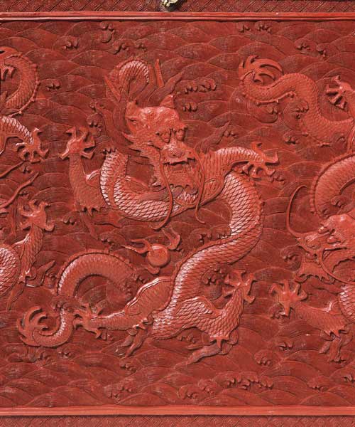 A Very Rare Imperial Cinnabar Lacquer ''Nine-Dragon'' Portable Tea-Ceremony Chest (Detail) from 