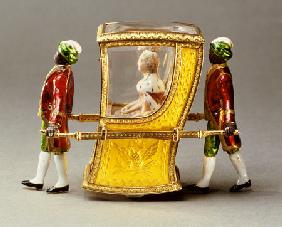 A Jewelled, Guilloche, Enamel, Two-Colour Gold Automaton Sedan Chair With A Figure Of Catherine The