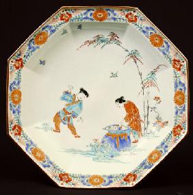A Kakiemon Octagonal Dish With A Hob In The Well Shiba Onko Design