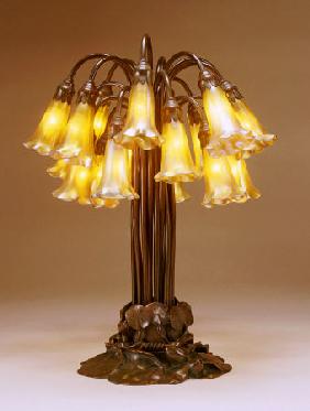 An Eighteen-Light ''Lily'' Favrile Glass And Bronze Table Lamp