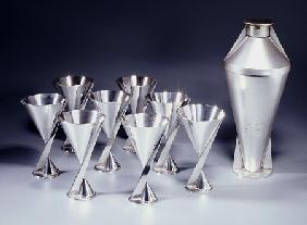 A Nine Piece Electroplated  Cocktail Set