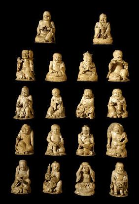 An Unusual Matched Set Of 18 Ivory Luohans Including Xin Pindeng, Futuo Miduo, Yinian Jiekong And Wu