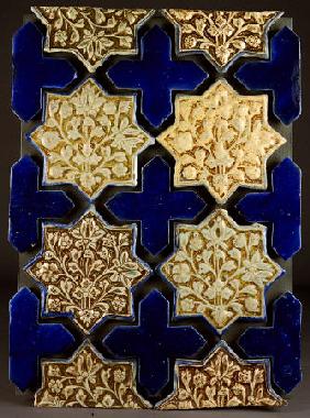 A Panel Of Kashan Lustre Stellar And Cobalt Cruciform Tiles, 13th Century