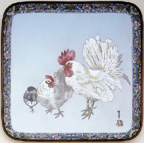 A Square Cloisonne Tray With Rounded Corners