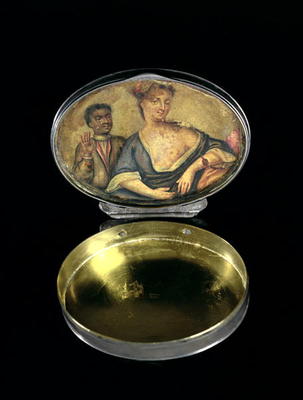 A snuff box, with inner picture of a mistress and her black servant, London, c.1740 (silver) from 
