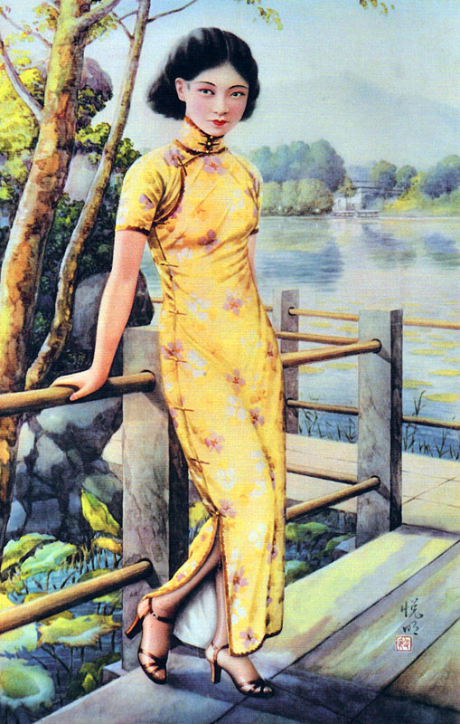 China: Chinese calendar girl of the 1930s wearing a qipao or cheongsam from 