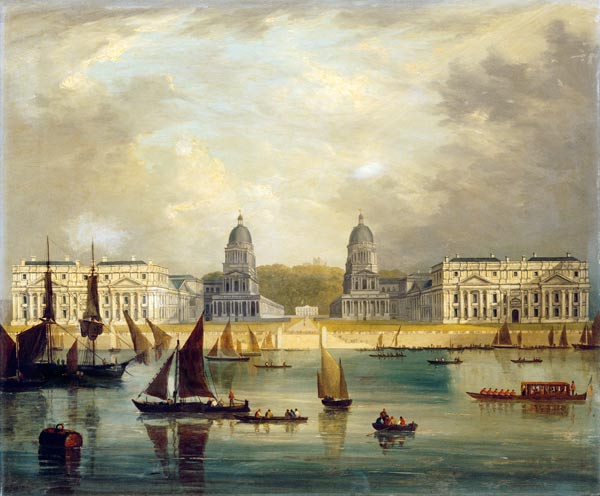 A View Of Greenwich,  From The River, With Commissioned Barges, A Collier Brig, Astumpy Barge And Ot from 