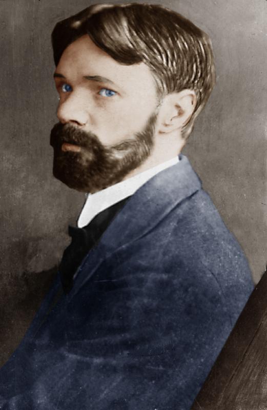 David Herbert Lawrence , English writer, colourized document from 
