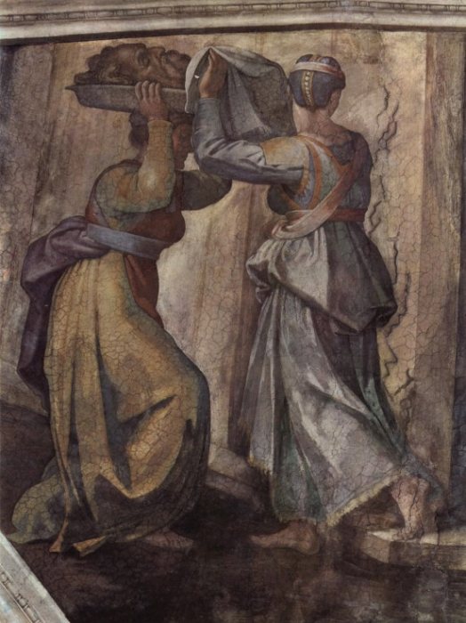 Detail of the fresco Judith and Holofernes on the wall in Sistine chapel from 