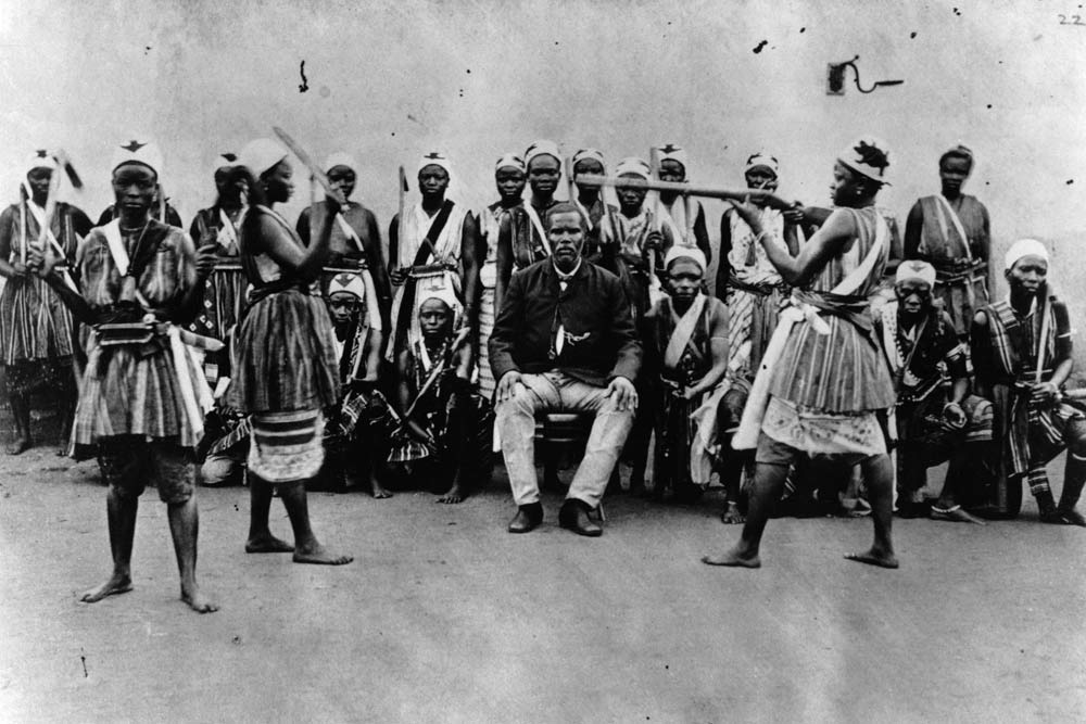 Female warriors from Dahomey, Benin,practising with weapons in front of Chacha, head and viceroy of  from 