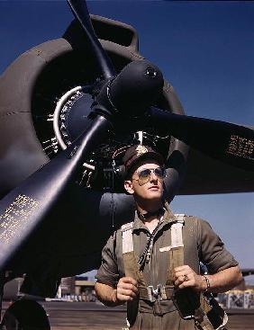 F.W. Hunter, Army test pilot, Douglas Aircraft Company plant at Long Beach, Calif.
