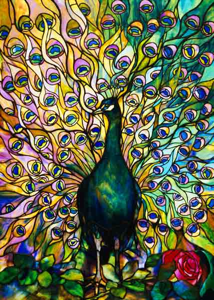 Fine Peacock Leaded Glass Domestic Window By Tiffany Studios from 