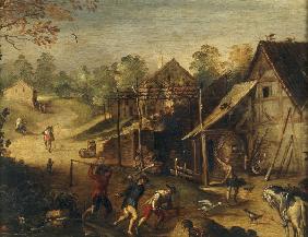 Village Scene / Flemish Paint./ C17th