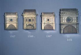 Four modello's of the facade of the Duomo showing the designs between 1451 and 1507 (wood)
