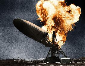 German dirigible LZ-129 Hindenburg here in flame when he arrived in Lakehurst airport near New York