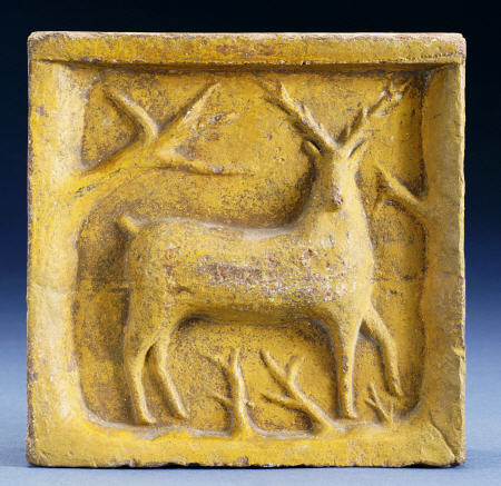 Glazed Earthenware Brick, With A Molded Decoration In The Form Of A Deer And Branches from 