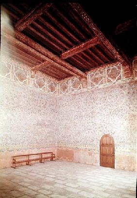 Interior view of the Pope''s bedroom decorated with blue tempera with a foliage pattern, c.1334-62 (