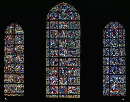 (LtoR) The Passion, The Nativity and the Tree of Jesse, lancet windows in the west facade, 12th cent from 