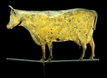 Molded And Gilded Copper Weathervane Depicting a Cow from 