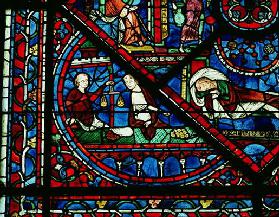 Money Changers in the Temple, detail from a window, 13th century (stained glass)