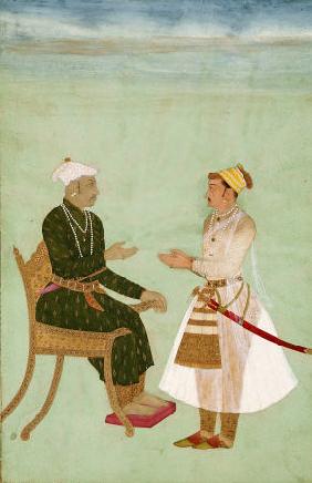 Portrait Of Marharja Jai Singh Of Amber (Ruled 1625-1667), Receiving His Son Ram Singh
