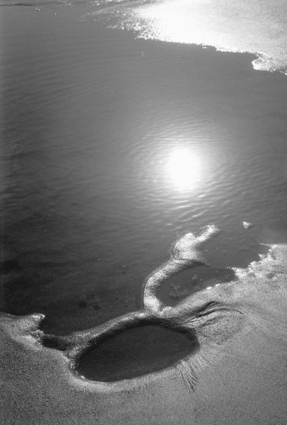 Reflection of sun in sea water, Porbandar (b/w photo)  from 