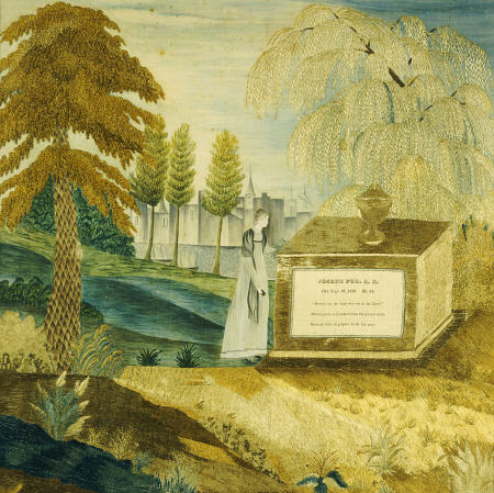 Silk-On-Silk Needlework Picture Depicting A Mourning Woman By The Tombstone Of Joseph Fox from 