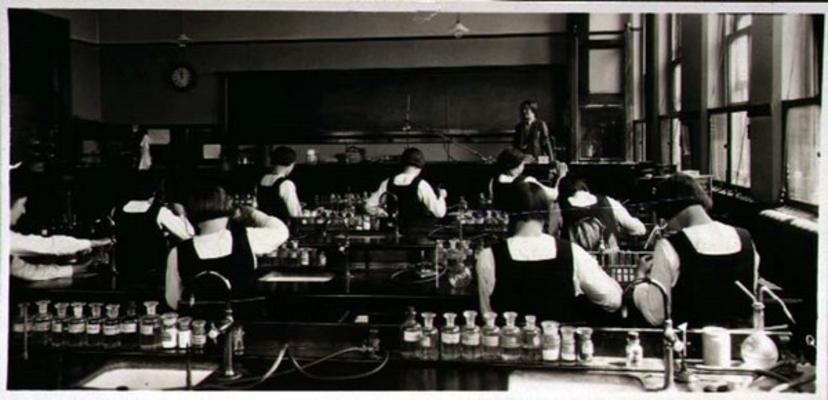 Science Lesson at the London Grammar School for Girls, 1936 (sepia photo) from 