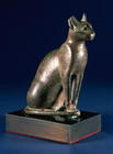 Seated cat with pierced ears and incised whiskers, Egyptian, Saite, Late Period, 26th Dynasty, 664-5