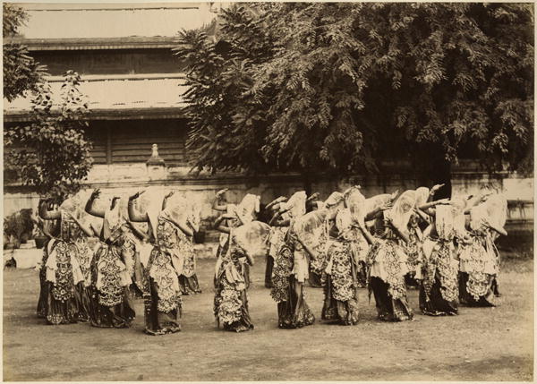 Veiled dancers at Mandalay, Burma, late 19th century (albumen print) (b/w photo)  from 