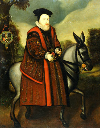 William Cecil, 1st Baron Burghley (1520-1598), Riding A Grey Mule, The Cecil Coat Of Arms Suspended from 
