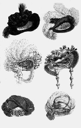 Woman's fashion, France : different sorts of hats, engraving