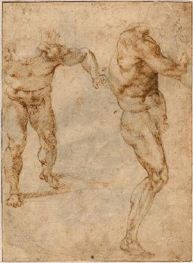 Two Nude Studies of a Man Storming Forward and Another Turning to the Right