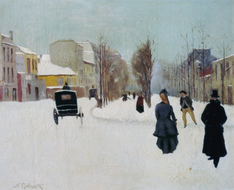 French street scene with snow (oil on metal) from Norbert Goeneutte