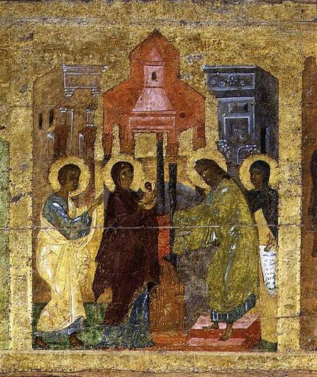The Presentation in the Temple, Russian icon from the iconostasis in the Cathedral of St. Sophia from Novgorod School