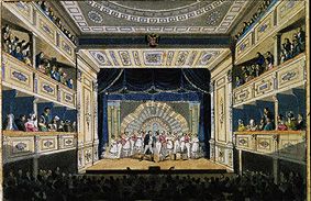 Performance of Ferdinand Raimund's "The smallholder as a millionaire" in the Leopoldstäd Theatre Vie from Austrian Maler