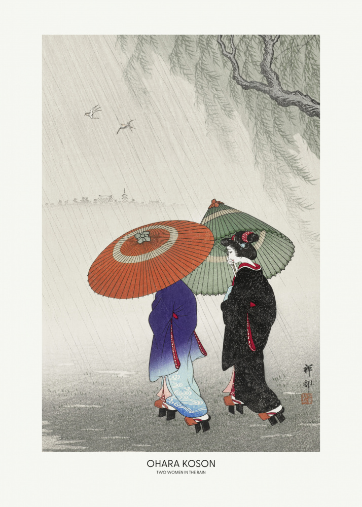 Two Women In The Rain from Ohara Shôson