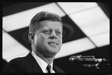John F. Kennedy gives a speech