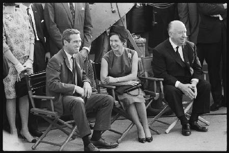 Paul Newman, Princess Margaret and Alfred Hitchcock on the set of Torn Curtain