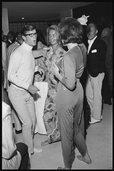 Roddy McDowall, Lauren Bacall, and Shirley MacLaine at a Malibu house party