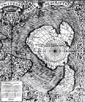 The South Pole, detail from the 'Mappamonde a Projection Cordiforme', 1531 (engraving) (b/w photo)