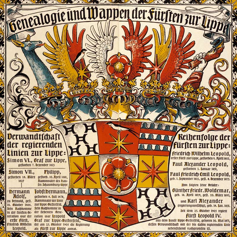 Genealogy and coat of arms of the princes of Lippe from Otto Hupp