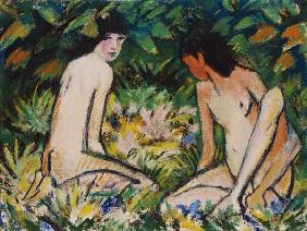 Two girls in the greenery