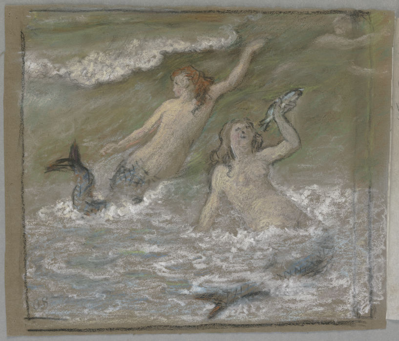 Three mermaids in the water from Otto Scholderer