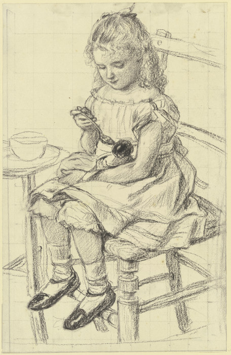 Ein Mädchen beim Füttern ihrer Puppe from Otto Scholderer