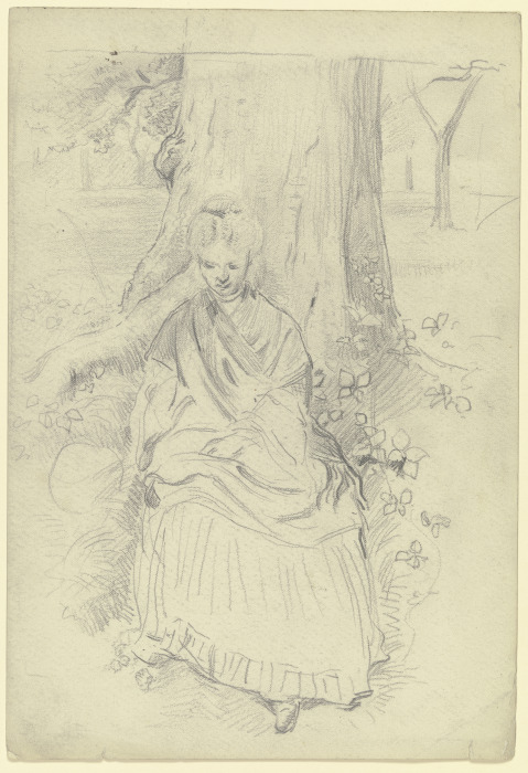 Luise Scholderer, an einem Baumstamm sitzend from Otto Scholderer