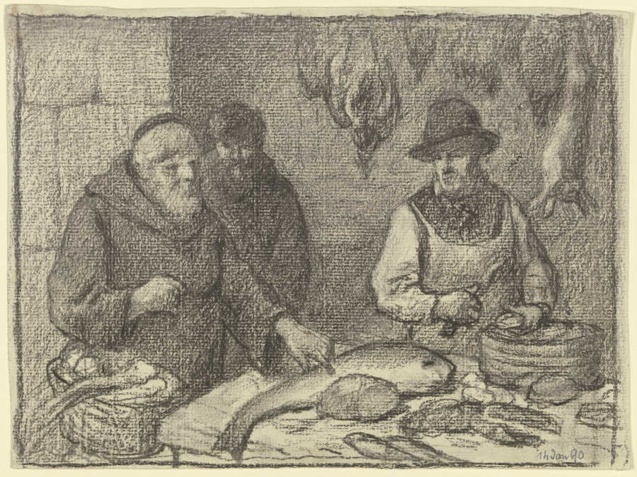 Monk with a fishmonger from Otto Scholderer